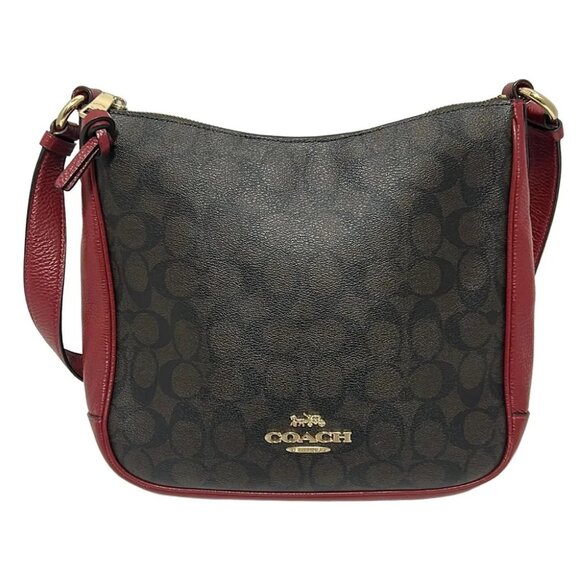 Auth COACH Signature C1649 Dark Brown Black Bordeaux PVC Leather - Shoulder Bag - Picture 1 of 8